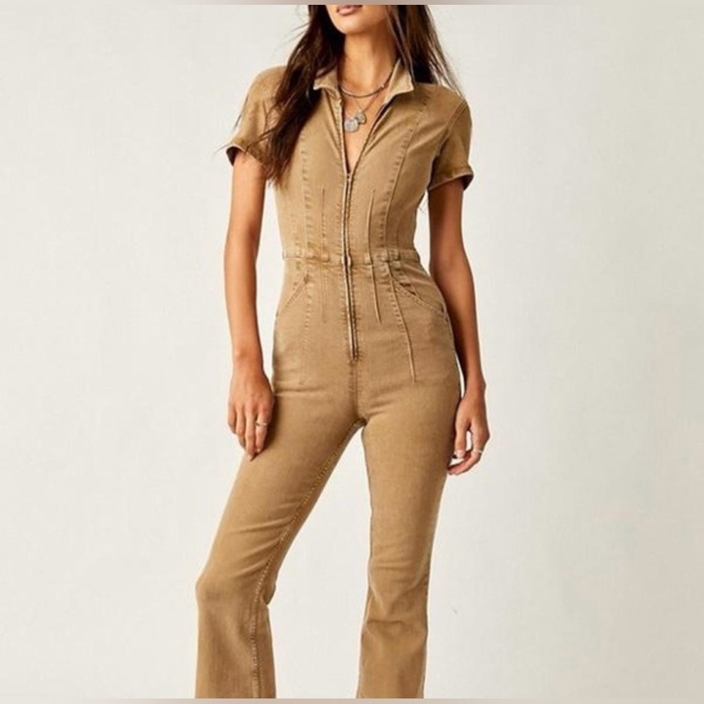Free People We the Free Jayde Flare Jumpsuit Khaki Size Large